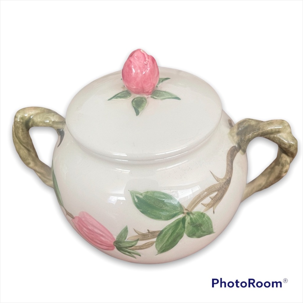 Vintage Franciscan Desert Rose sugar bowl with lid pink and cream and green